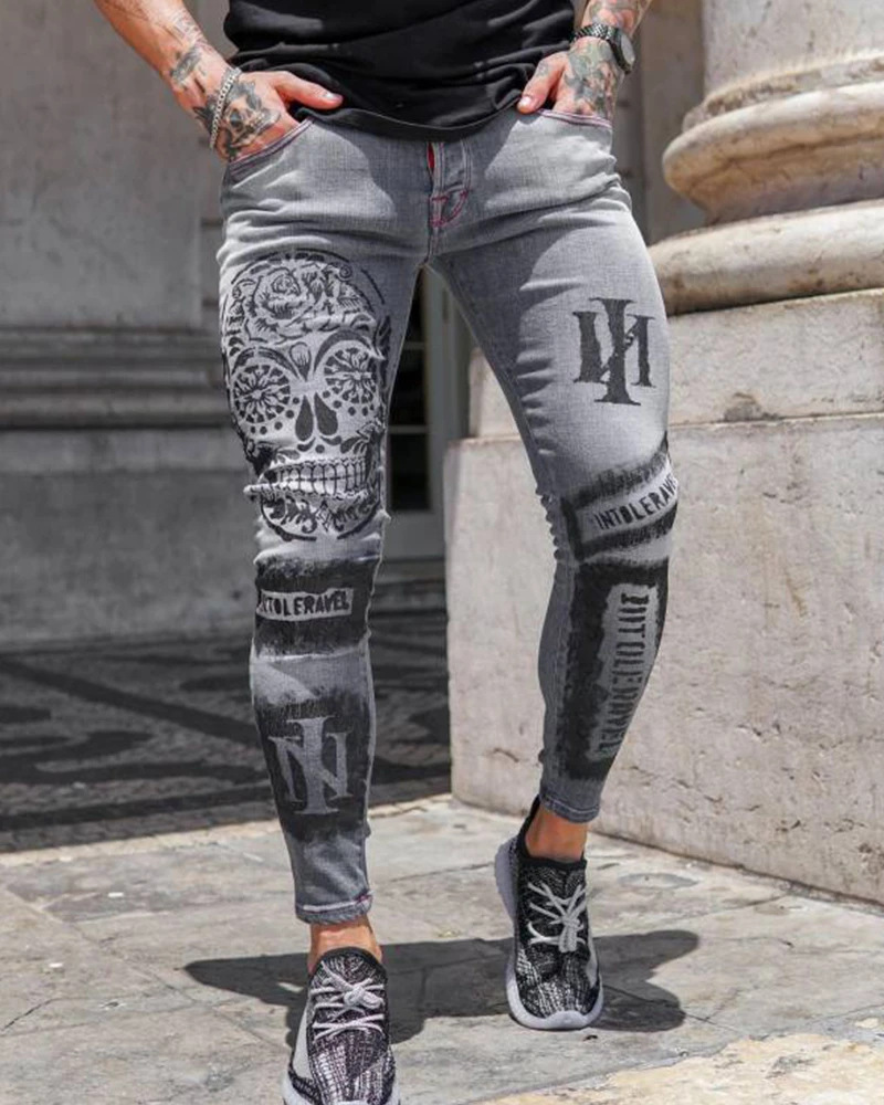 Men'S Fashion Grey Jeans - 남성 청바지 패션 슬림핏 펜슬 팬츠