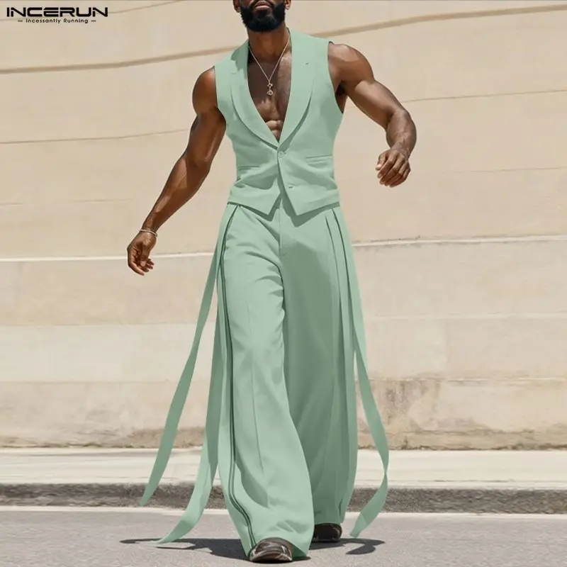 Mens Fashion Summer - 인세룬 남성 세트 솔리드 컬러 V넥