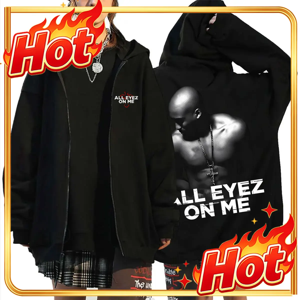 Mens Fashion Zip Up Hoodies - 래퍼 투팍(Tupac 2pac)의 ‘All Eyez on