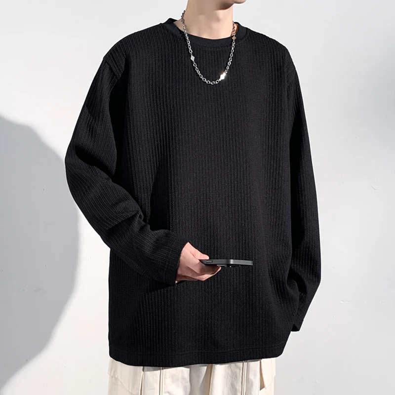 Men'S Fashion T Shirts - 남성용 골지 니트 소재의 크루넥 긴팔