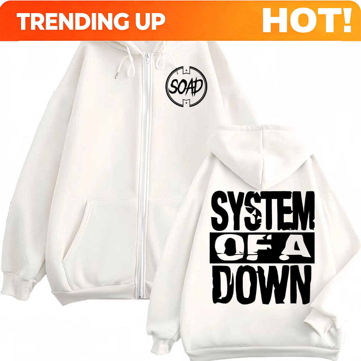 Mens Fashion Zip Up Hoodies - 록 밴드 시스템 오브 어 다운