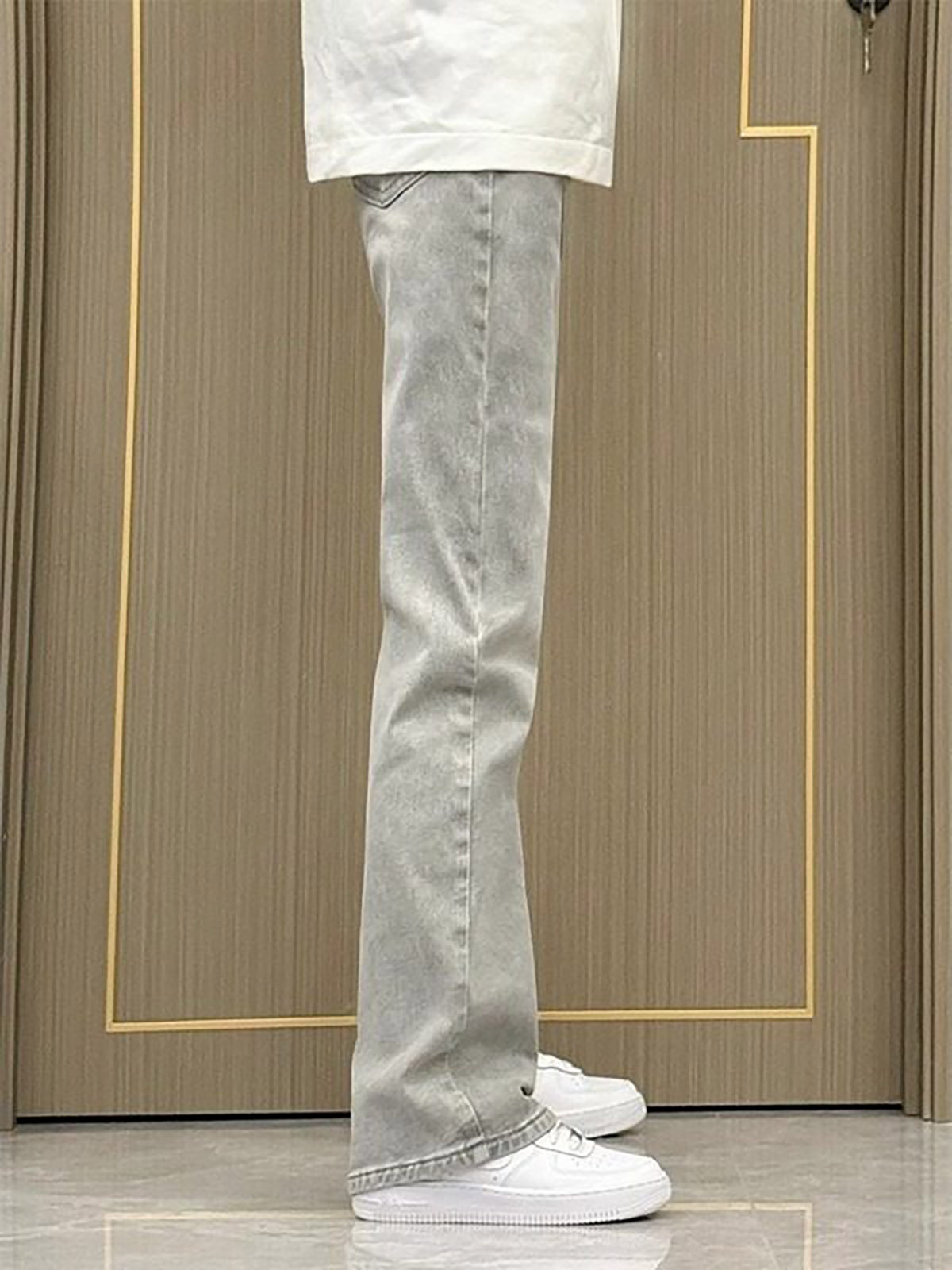 Men'S Fashion Grey Jeans - 스모크 그레이 스트레이트 레그 슬림핏 남성용