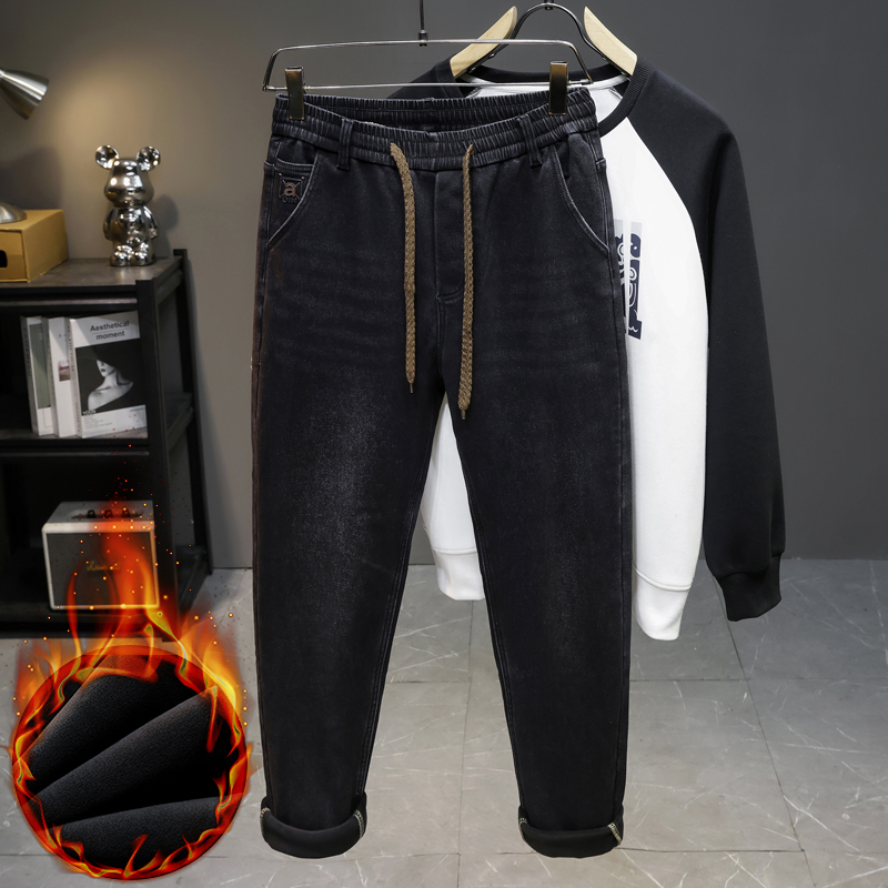 Men'S Fashion Grey Jeans - 남성용 겨울 신상 플리스 안감 청바지,