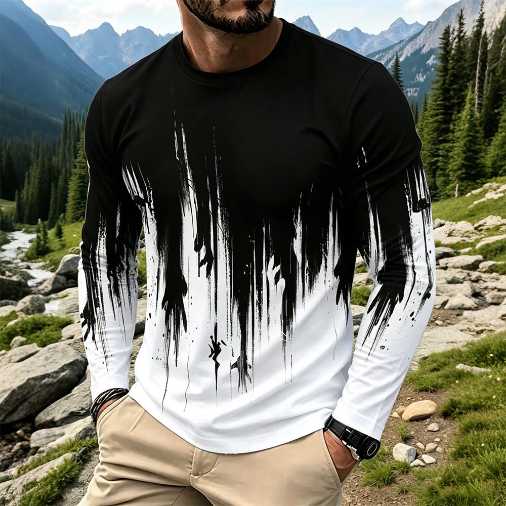 Men'S Fashion T Shirts - 남성 그라데이션 잉크 스플래시 긴팔 티셔츠