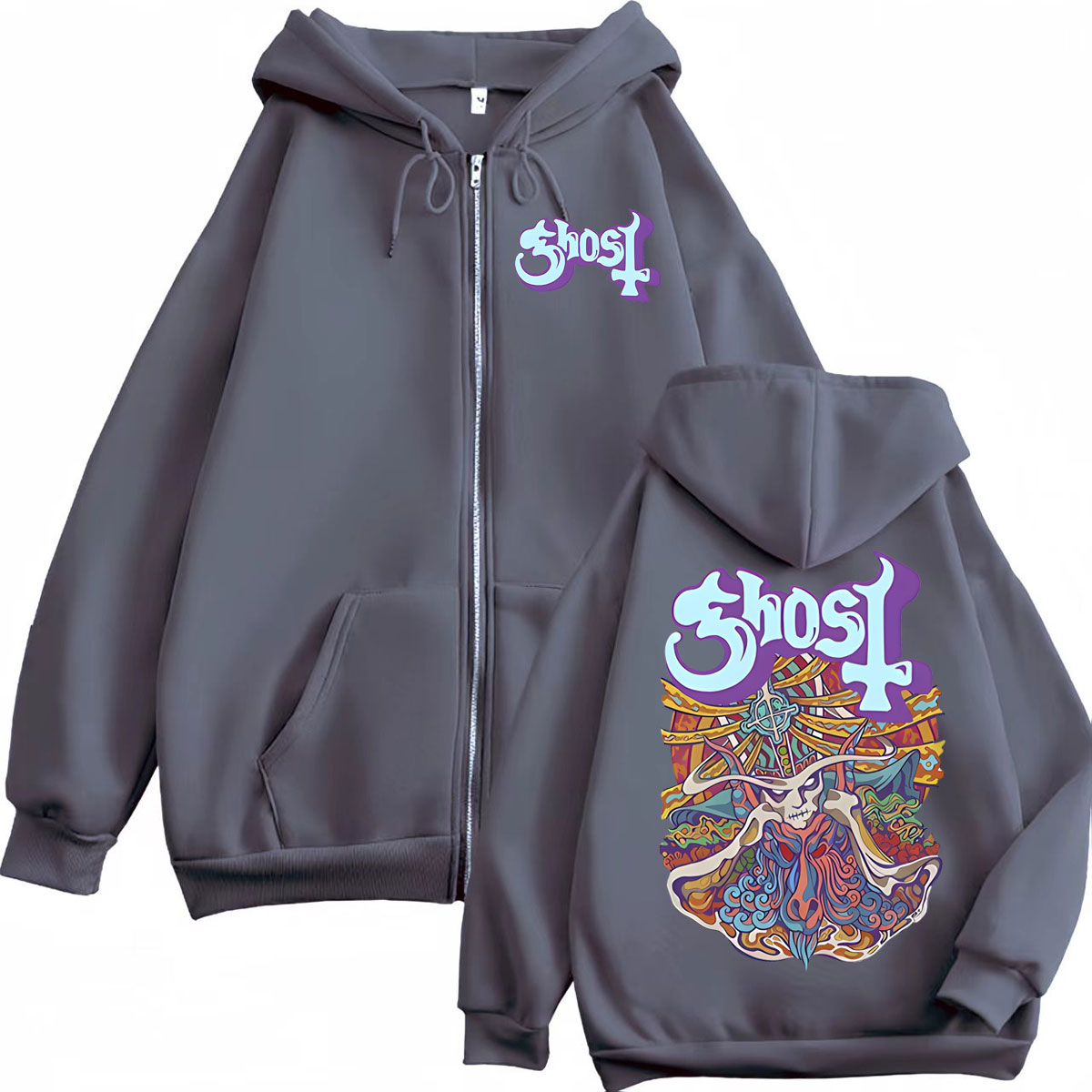 고스트 밴드 그래픽 지퍼 후드티 남녀 패션 Y2K 오버 - Mens Fashion Zip Up Hoodies 리뷰 및 가격