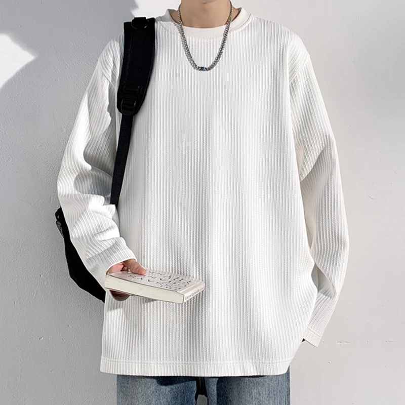 남성용 골지 니트 소재의 크루넥 긴팔 티셔츠, 단색,  - Men'S Fashion T Shirts 리뷰 및 가격