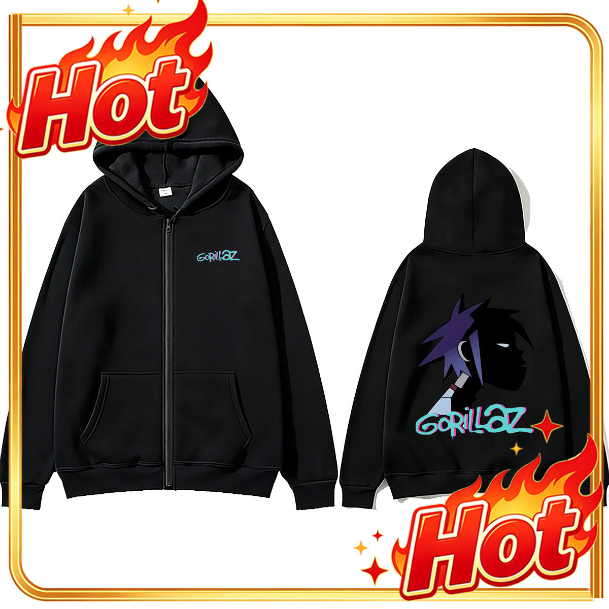 록 밴드 고릴라즈 로고가 새겨진 지퍼 후디, 남녀 공용 - Mens Fashion Zip Up Hoodies 리뷰 및 가격