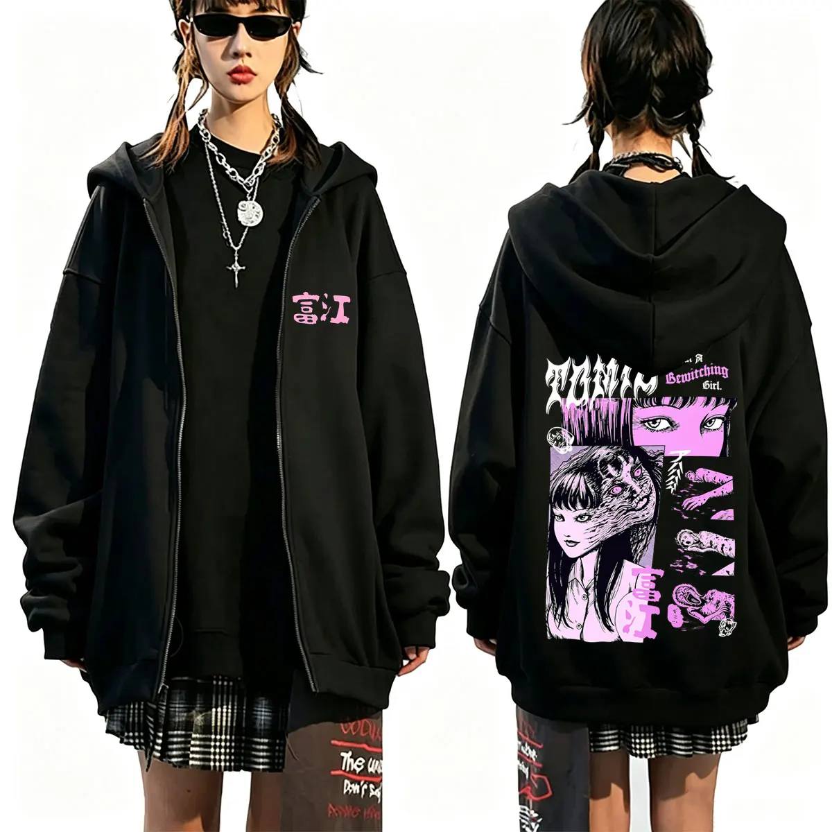 호러 애니메이션 프린트 지퍼 후디, 여성용/남성용, 가 - Mens Fashion Zip Up Hoodies 리뷰 및 가격