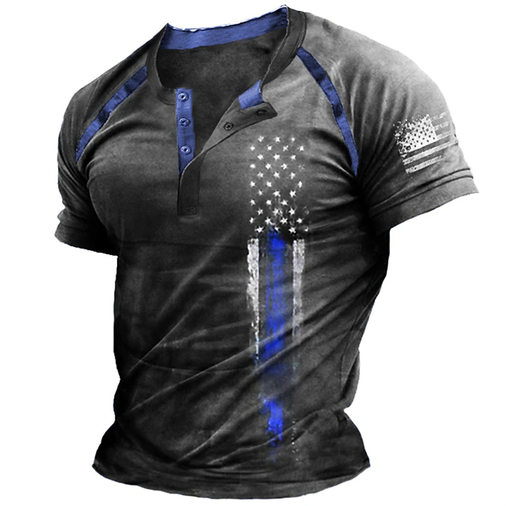 재미있는 3D 미국 국기 프린트 남성 헨리 셔츠 패션  - Mens Fashion Clothes 리뷰 및 가격