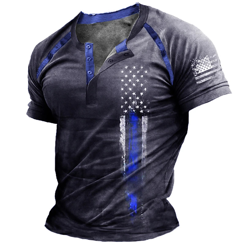 재미있는 3D 미국 국기 프린트 남성 헨리 셔츠 패션  - Mens Fashion Clothes 리뷰 및 가격