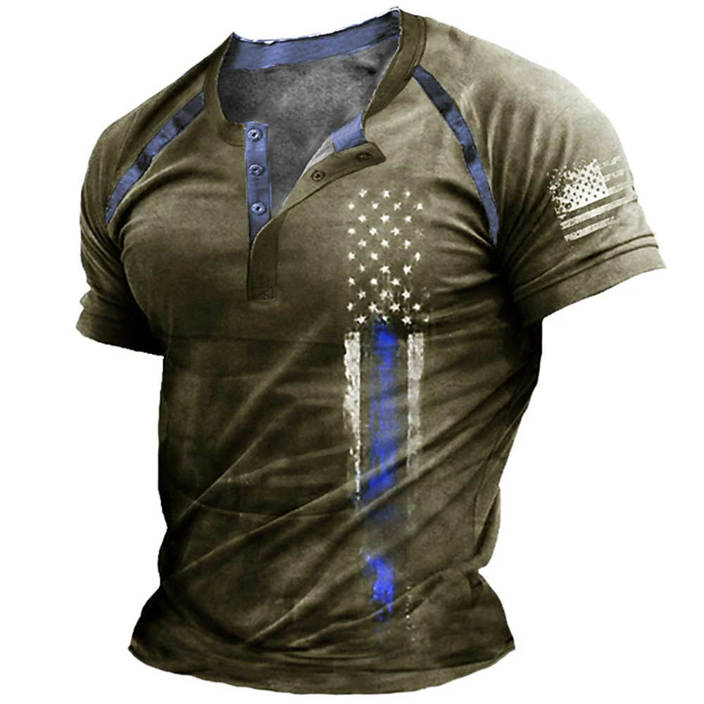 재미있는 3D 미국 국기 프린트 남성 헨리 셔츠 패션  - Mens Fashion Clothes 리뷰 및 가격