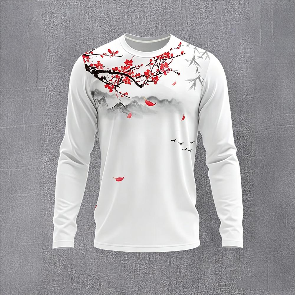 중국 스타일 잉크 매화 긴팔 티셔츠 남성용 빈티지 풍경 - Men'S Fashion T Shirts 리뷰 및 가격