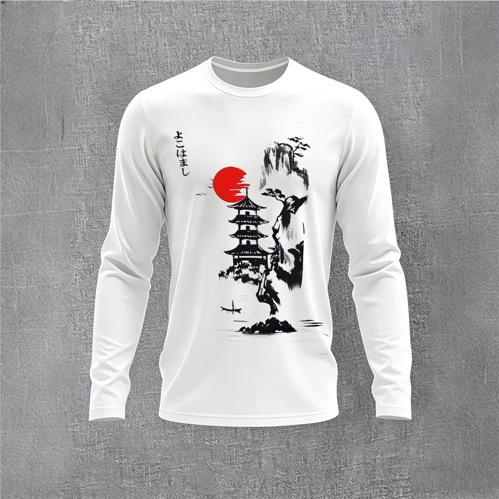 중국 스타일 잉크 매화 긴팔 티셔츠 남성용 빈티지 풍경 - Men'S Fashion T Shirts 리뷰 및 가격