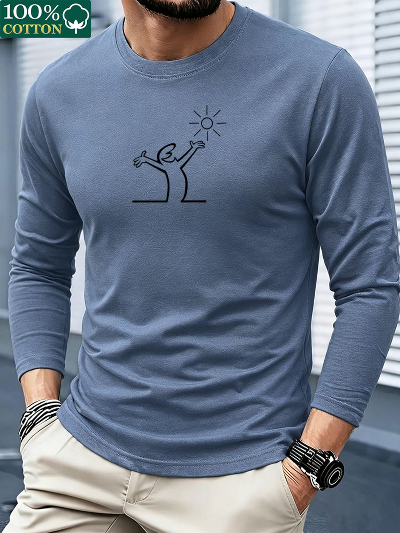 남성용 100% 면 소재 긴팔 티셔츠, 라운드넥, 편안 - Men'S Fashion T Shirts 리뷰 및 가격