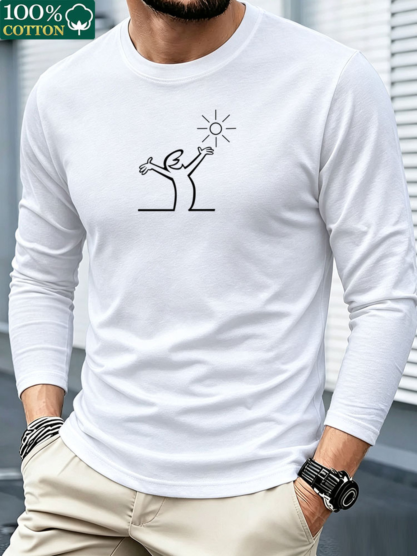 남성용 100% 면 소재 긴팔 티셔츠, 라운드넥, 편안 - Men'S Fashion T Shirts 리뷰 및 가격