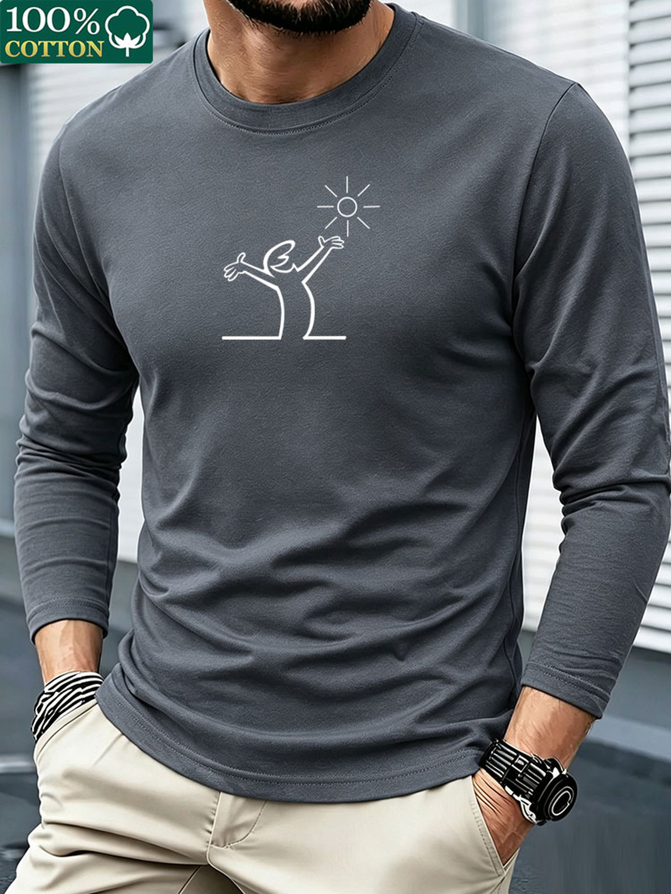 남성용 100% 면 소재 긴팔 티셔츠, 라운드넥, 편안 - Men'S Fashion T Shirts 리뷰 및 가격
