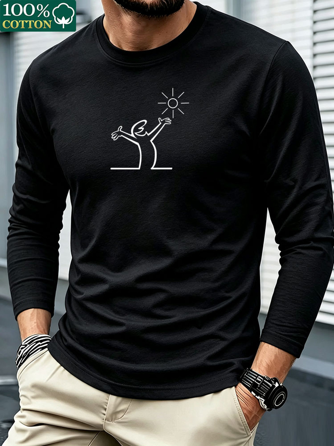 남성용 100% 면 소재 긴팔 티셔츠, 라운드넥, 편안 - Men'S Fashion T Shirts 리뷰 및 가격