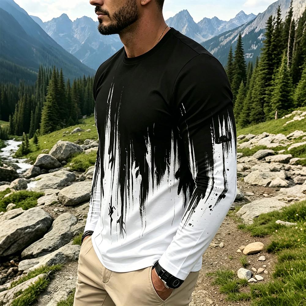 남성 그라데이션 잉크 스플래시 긴팔 티셔츠 캐주얼 스트 - Men'S Fashion T Shirts 리뷰 및 가격